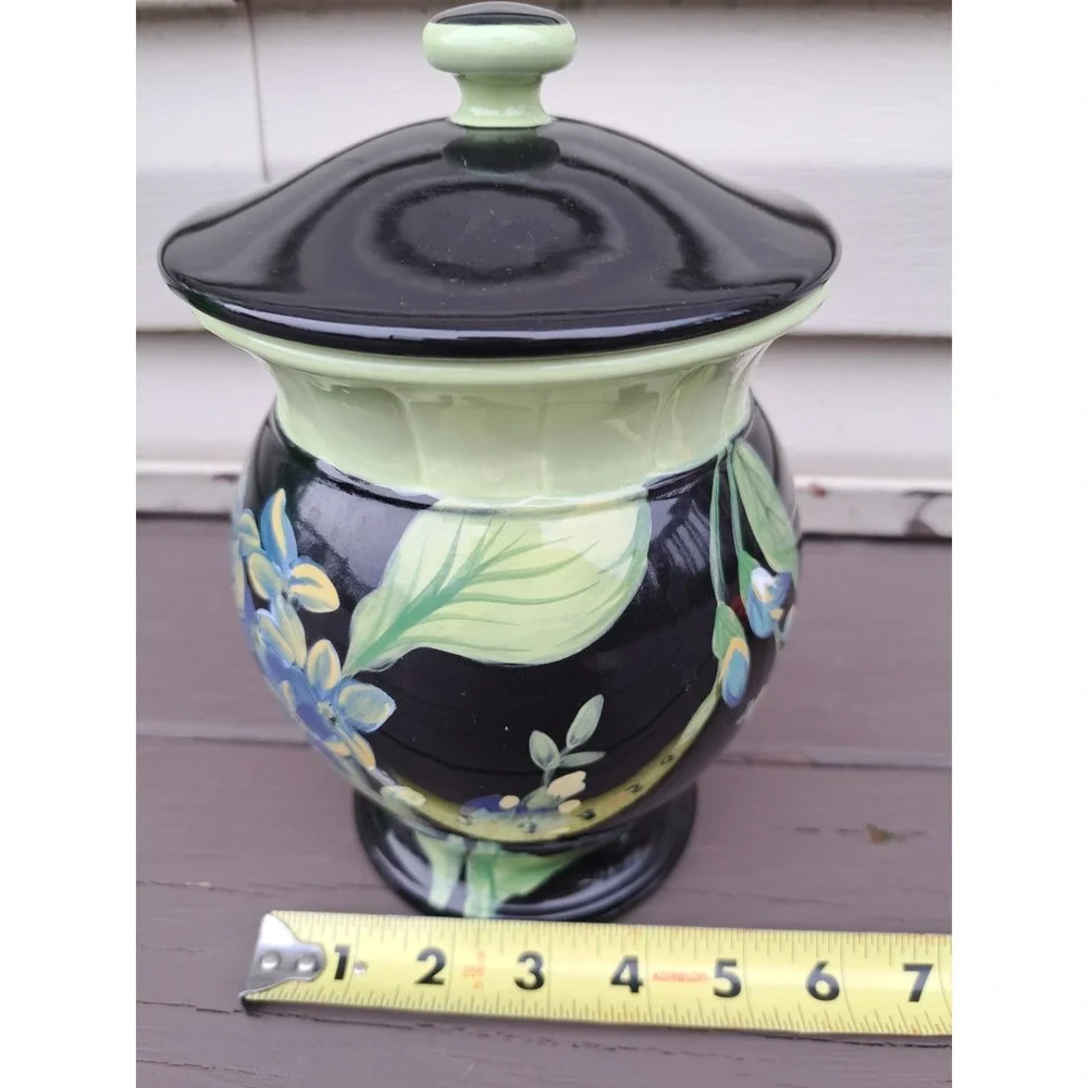 Raymond Waites Tropique Floral Porcelain Canister Cookie candy Jar 8.5 In Hight